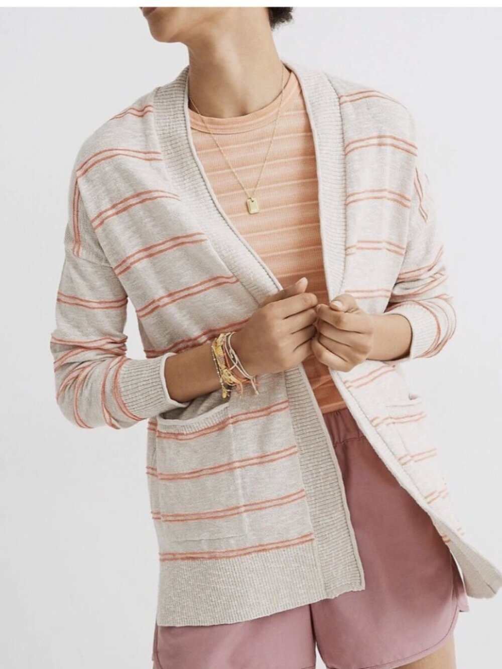 Madewell Bradley Striped Cardigan Textured Stripe Oatmeal XXS
